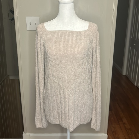 Barefoot Dreams CozyChic Lite Rib Blocked Pullover In Silver Ice NWT Size Large - Picture 5 of 12